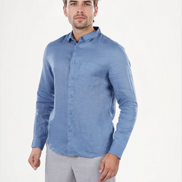 Celio Men Classic Fit Spread Collar Solid Pure Linen Casual Shirt