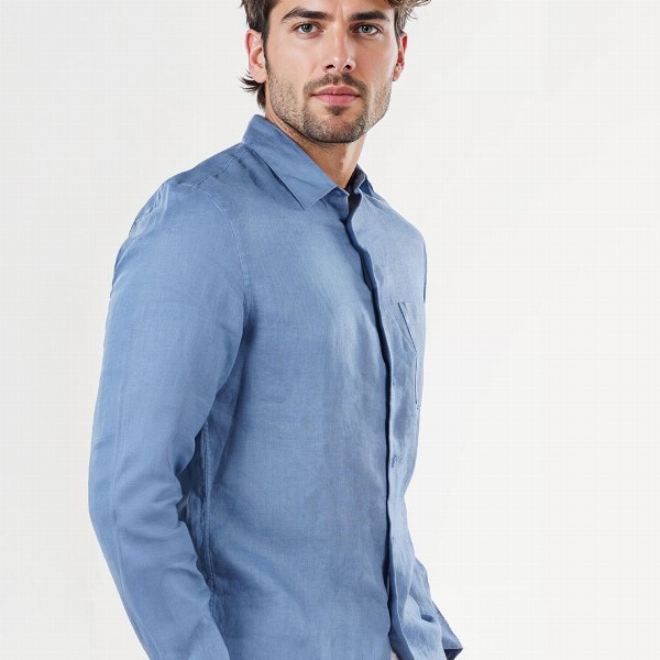 Celio Men Classic Fit Spread Collar Solid Pure Linen Casual Shirt