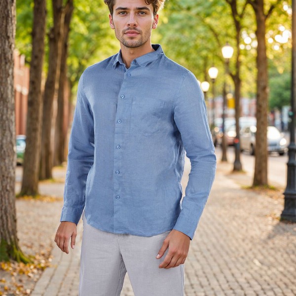 Celio Men Classic Fit Spread Collar Solid Pure Linen Casual Shirt