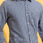 HIGHLANDER Grey Slim Fit Striped Casual Cotton Shirt
