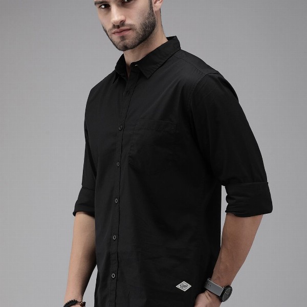 Roadster Men Black Pure Cotton Casual Shirt