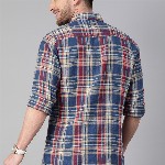 Mast & Harbour Checked Button-Down Collar Cotton Linen Casual Shirt