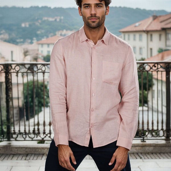 Celio Men Classic Regular Fit Spread Collar Solid Pure Linen Casual Shirt