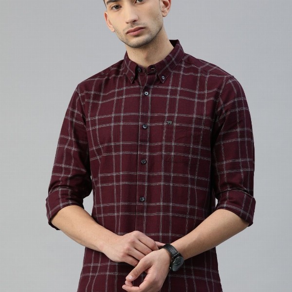 THE BEAR HOUSE Men Maroon & Grey Slim Fit Solid Casual Shirt