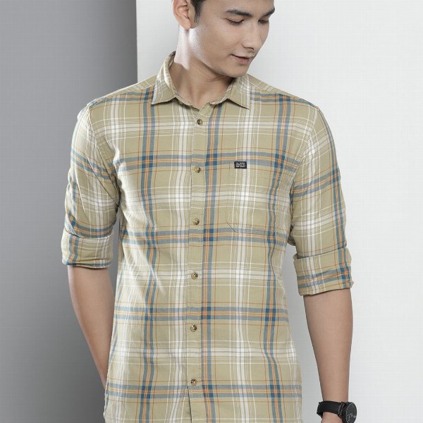 The Indian Garage Co Men Green Regular Fit Tartan Checks Opaque Checked Casual Shirt