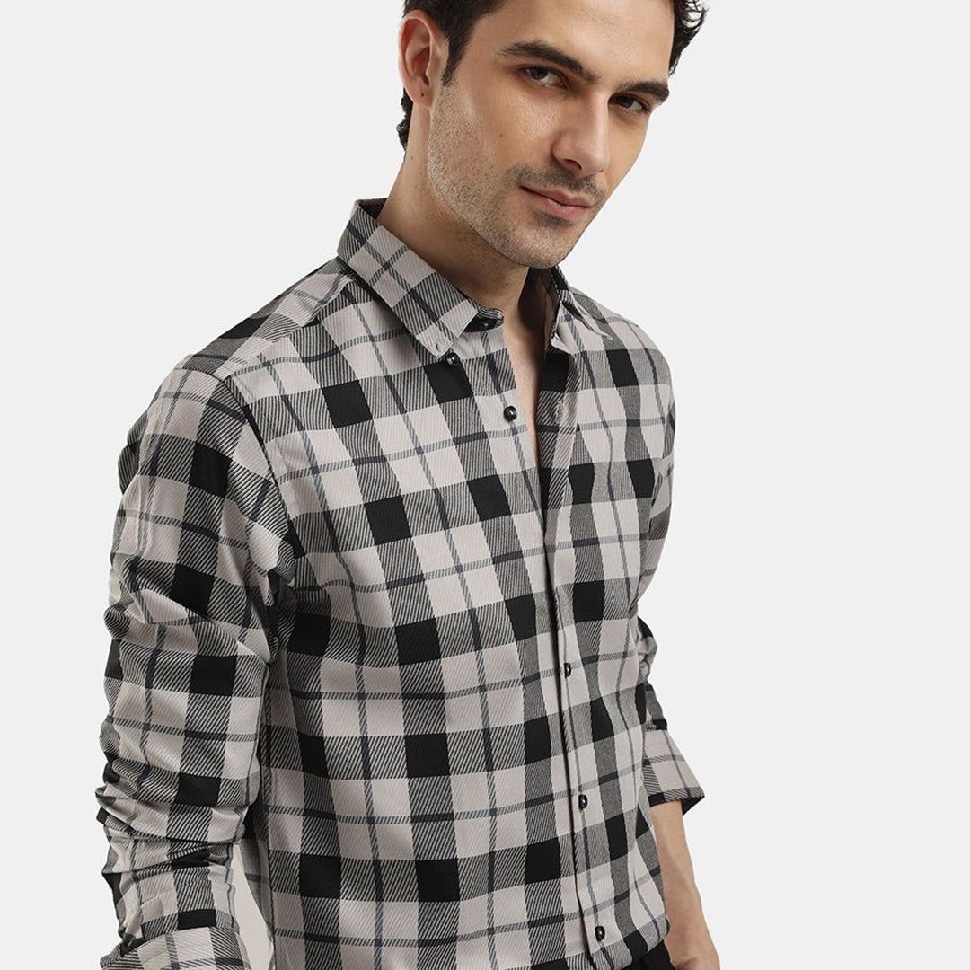 The Collection Checked Button Down Collar Long Sleeves Classic Slim Fit Cotton Shirt