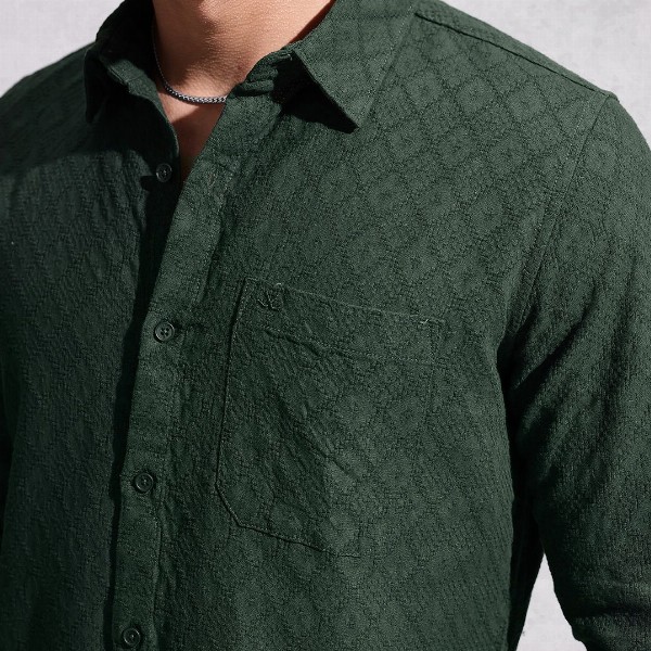 WROGN Opaque Self Design Textured Pure Cotton Casual Shirt