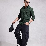 WROGN Opaque Self Design Textured Pure Cotton Casual Shirt