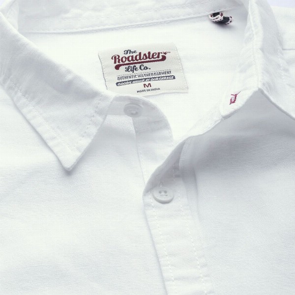 Roadster Men White Cotton Linen Casual Shirt With Roll-Up Sleeves
