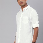 Roadster Men White Cotton Linen Casual Shirt With Roll-Up Sleeves