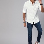 Roadster Men White Cotton Linen Casual Shirt With Roll-Up Sleeves