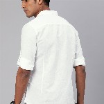 Roadster Men White Cotton Linen Casual Shirt With Roll-Up Sleeves