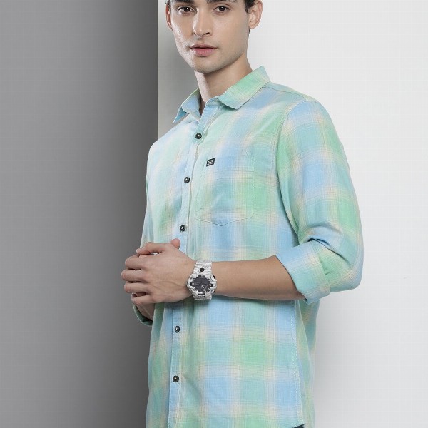 The Indian Garage Co Men Blue Checked Casual Shirt