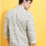 HIGHLANDER Lime Green Floral Printed Spread Collar Slim Fit Cotton Casual Shirt