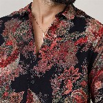 Campus Sutra Black Classic Floral Printed Spread Collar Casual Shirt