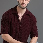 HERE&NOW Self Design Corduroy Weave Oversized Casual Shirt