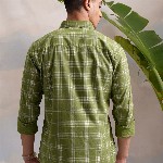HIGHLANDER Green Classic Slim Fit Tartan Checked Spread Collar Cotton Casual Shirt