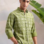 HIGHLANDER Green Classic Slim Fit Tartan Checked Spread Collar Cotton Casual Shirt