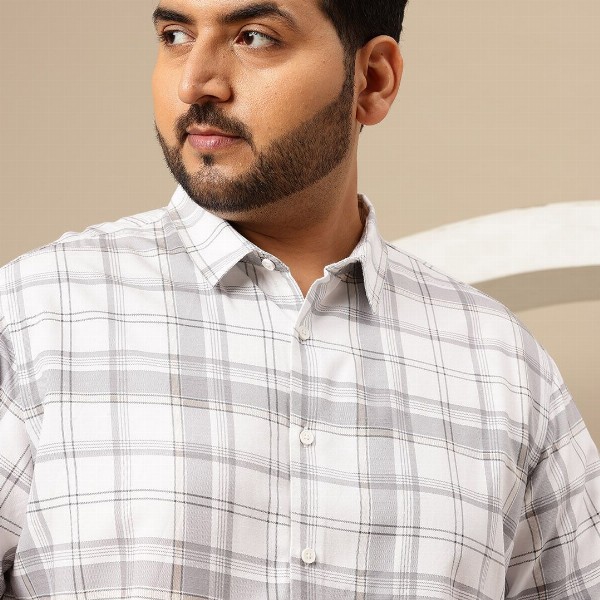 Sztori Plus Size Cotton Checked Casual Shirt