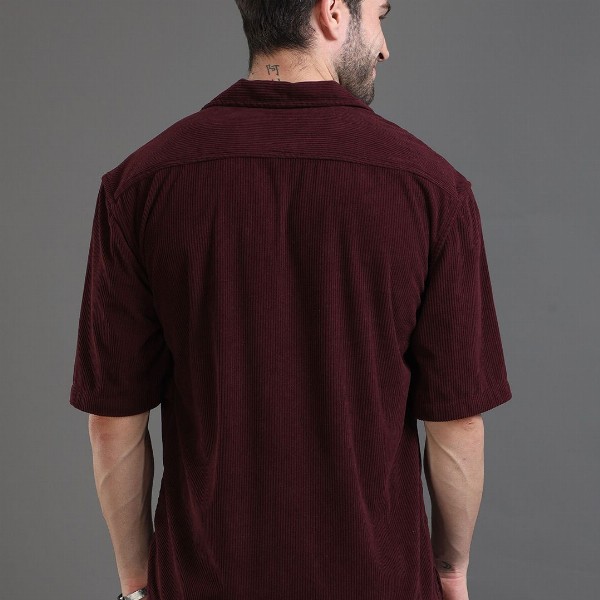 HERE&NOW Self Design Corduroy Weave Oversized Casual Shirt