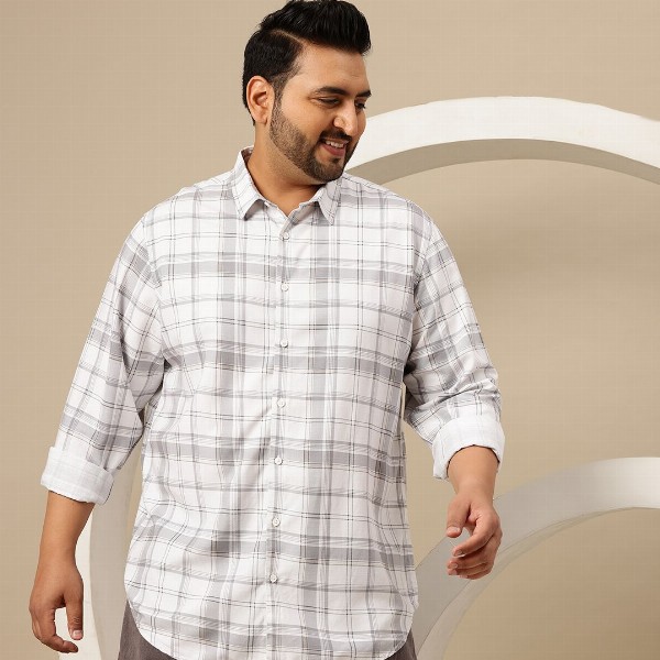 Sztori Plus Size Cotton Checked Casual Shirt