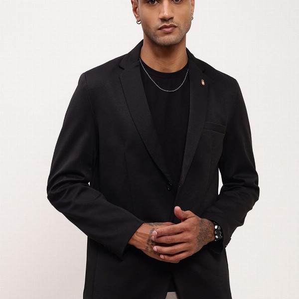 SHOWOFF Self Design Slim Fit Single-Breasted Cotton Blazer
