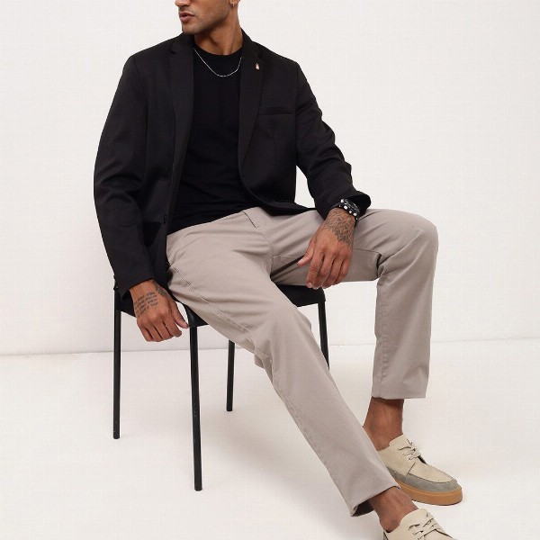 SHOWOFF Self Design Slim Fit Single-Breasted Cotton Blazer