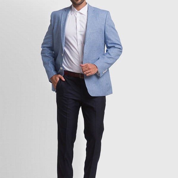 ColorPlus Men Blue Self Design Single-Breasted Formal Blazers