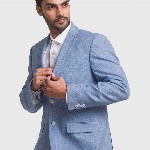 ColorPlus Men Blue Self Design Single-Breasted Formal Blazers