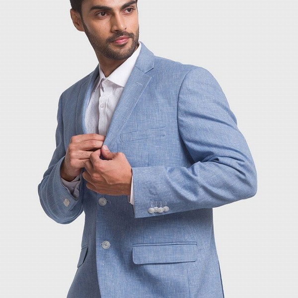 ColorPlus Men Blue Self Design Single-Breasted Formal Blazers