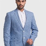 ColorPlus Men Blue Self Design Single-Breasted Formal Blazers