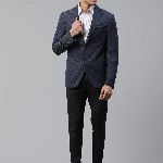 Blackberrys Men Navy Blue Textured Slim Fit Single-Breasted Formal Blazer