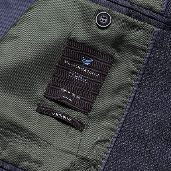 Blackberrys Men Navy Blue Textured Slim Fit Single-Breasted Formal Blazer