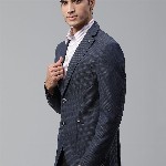 Blackberrys Men Navy Blue Textured Slim Fit Single-Breasted Formal Blazer