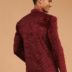 VASTRAMAY Polka Dot Printed Slim Fit Single Breasted Bandhgala Velvet Blazer