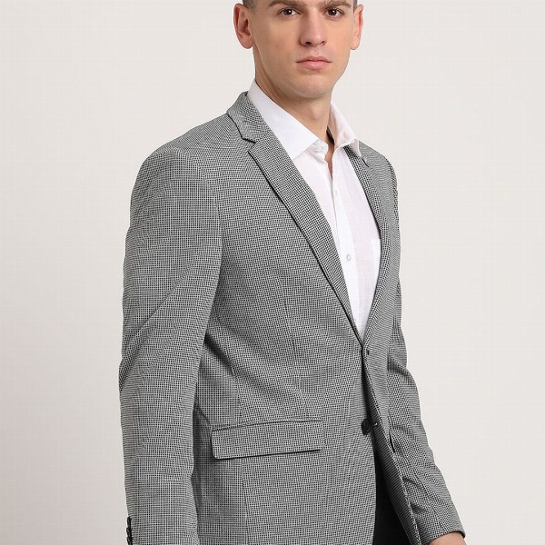 Turtle Checked Knitted Single-Breasted Blazer